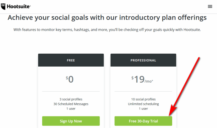 Hootsuite free plan